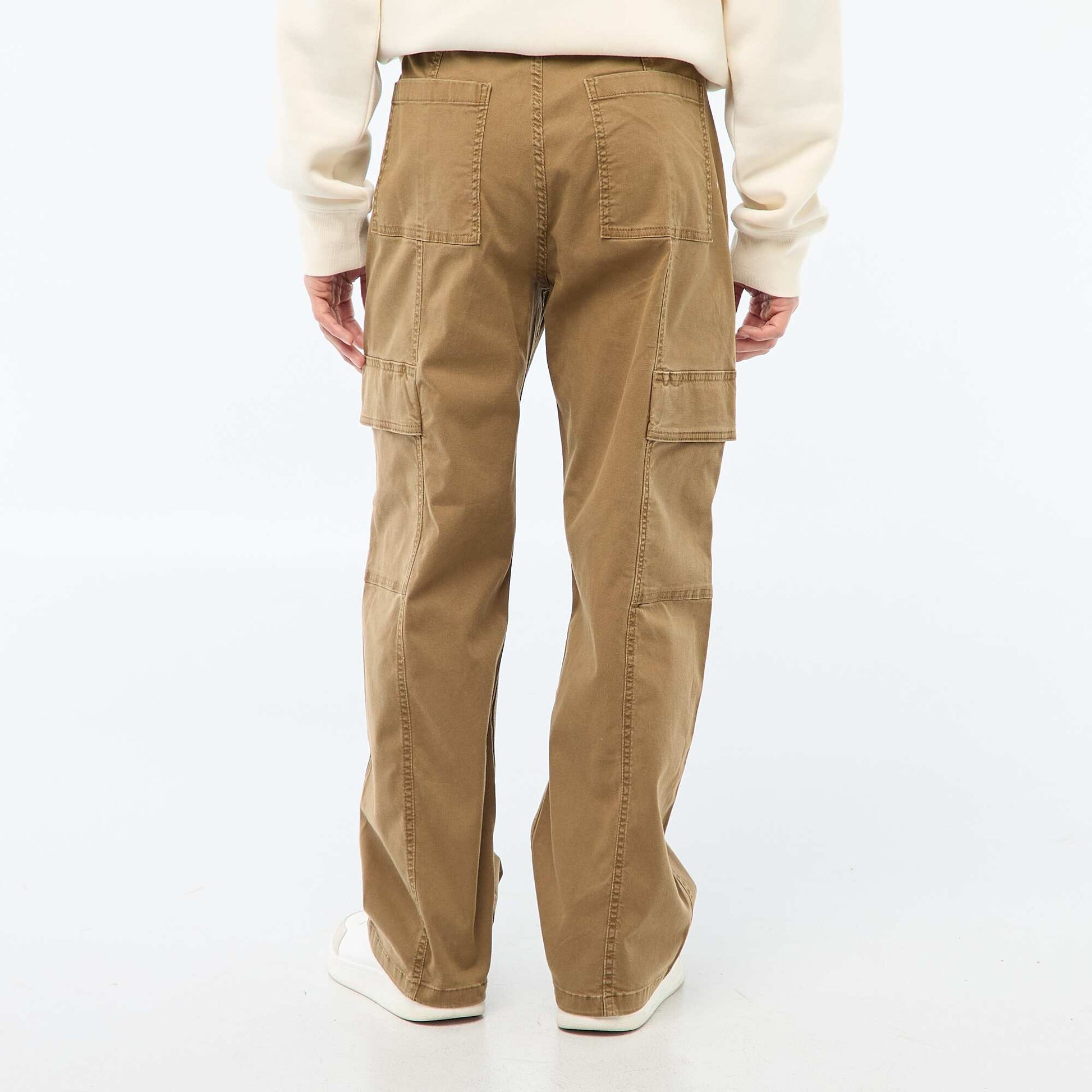 Pantalon multipoches uni coupe droite / Regular Fit MARRON