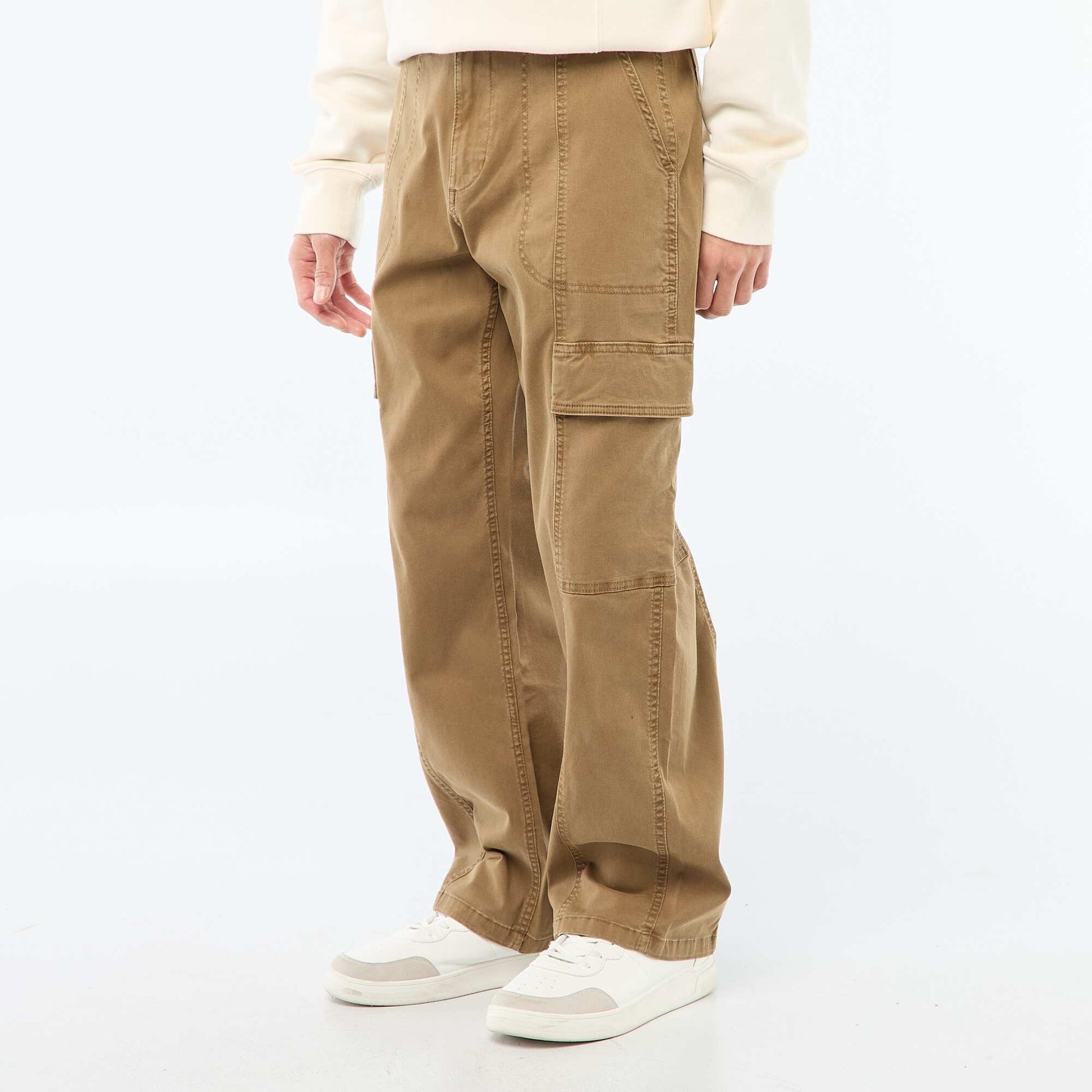 Pantalon multipoches uni coupe droite / Regular Fit MARRON