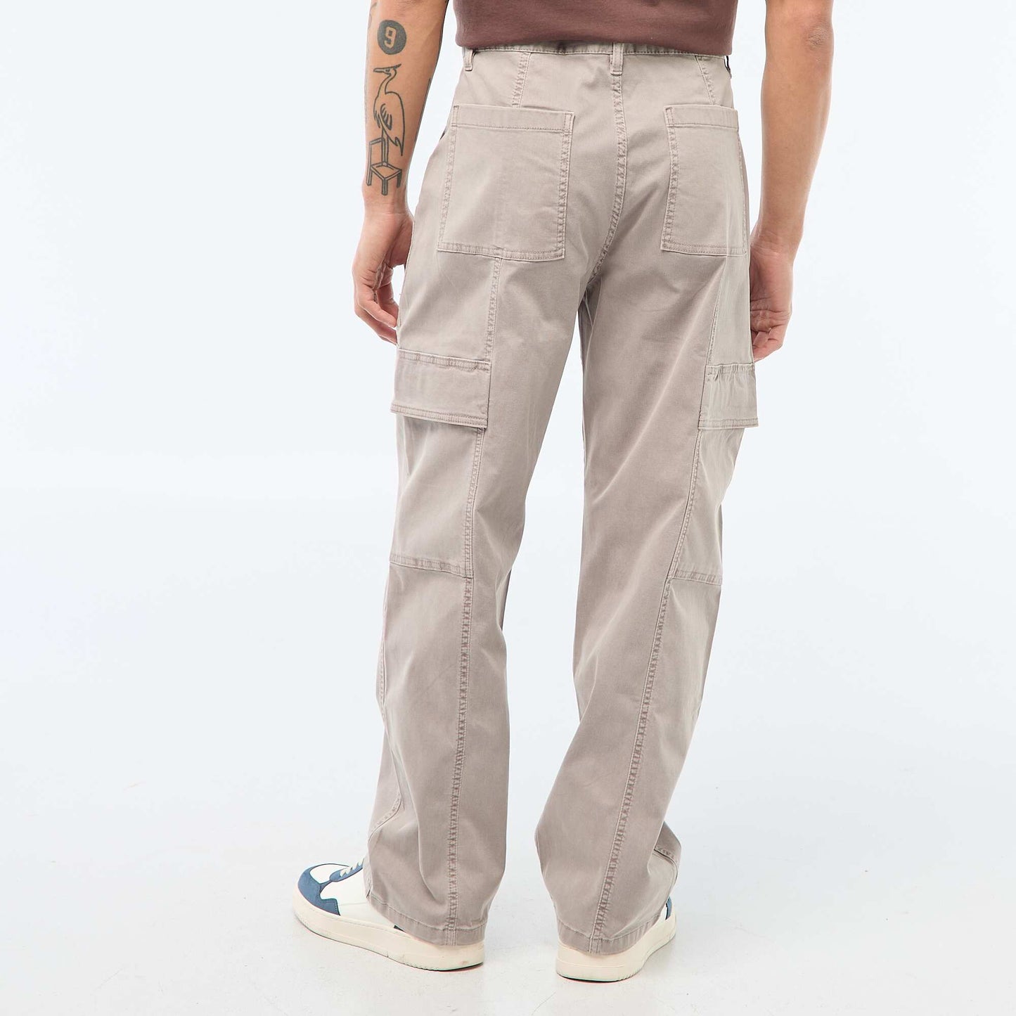 Pantalon multipoches uni coupe droite / Regular Fit GRIS