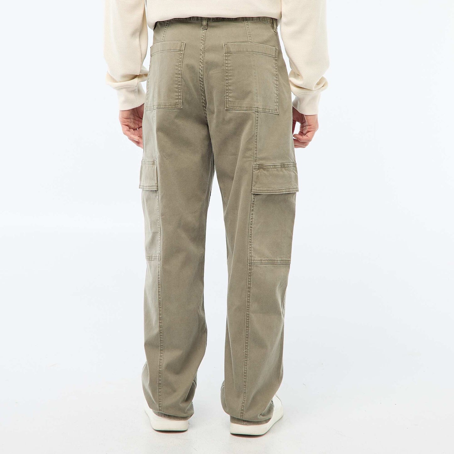Pantalon multipoches uni coupe droite / Regular Fit KAKI