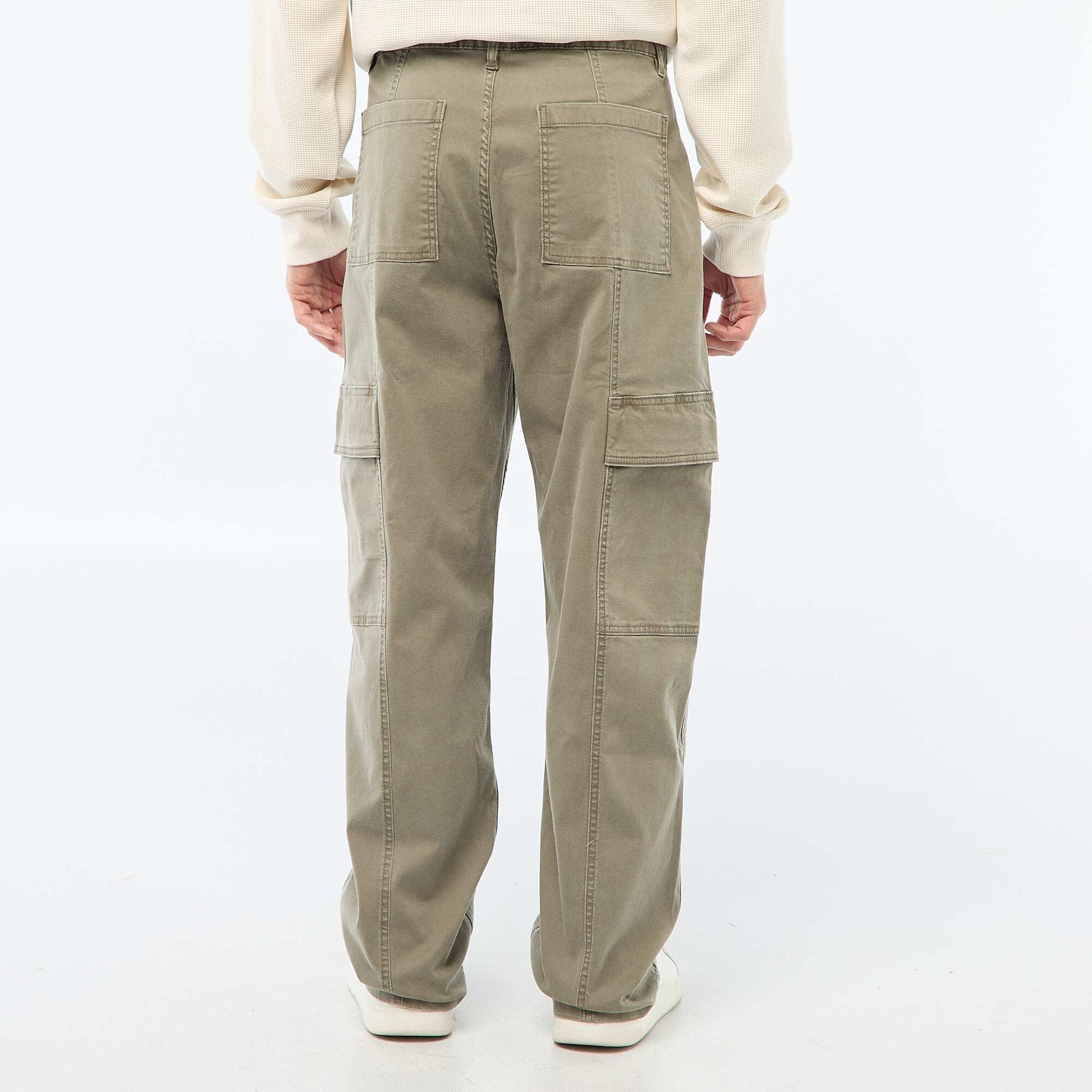 Pantalon multipoches uni coupe droite / Regular Fit KAKI