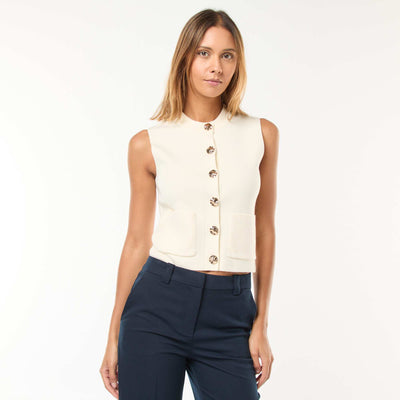 Gilet sans manches en tricot ottoman BLANC