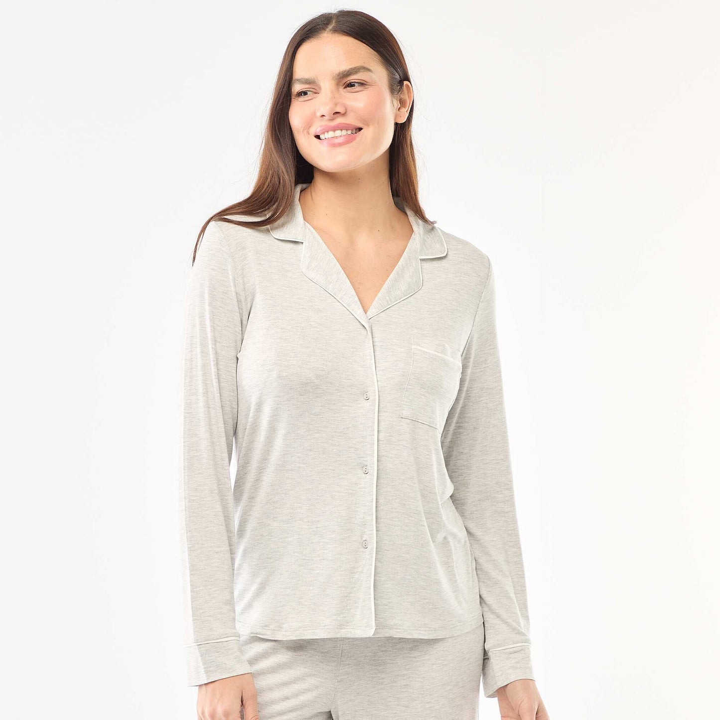 Pyjama long en maille douce stretch - 2 pièces GRIS CHINé