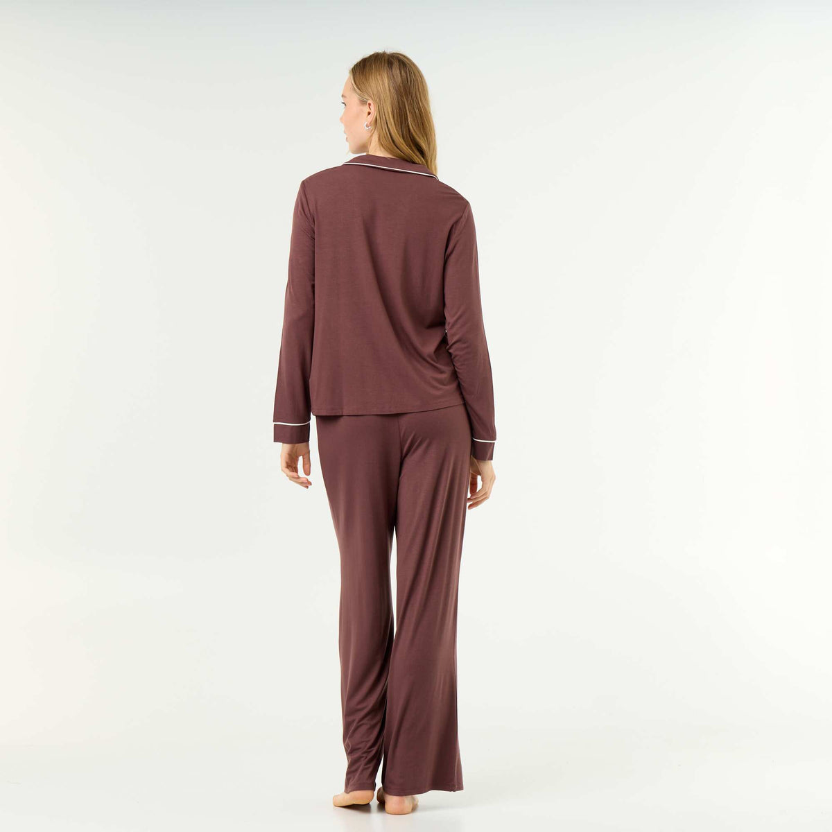 Pyjama long en maille douce stretch - 2 pièces MARRON
