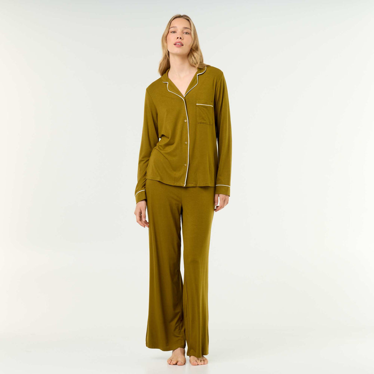 Pyjama long en maille douce stretch - 2 pièces VERT