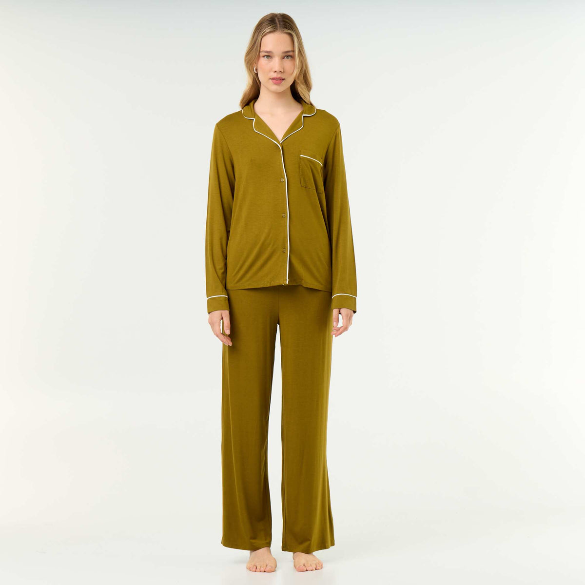 Pyjama long en maille douce stretch - 2 pièces VERT