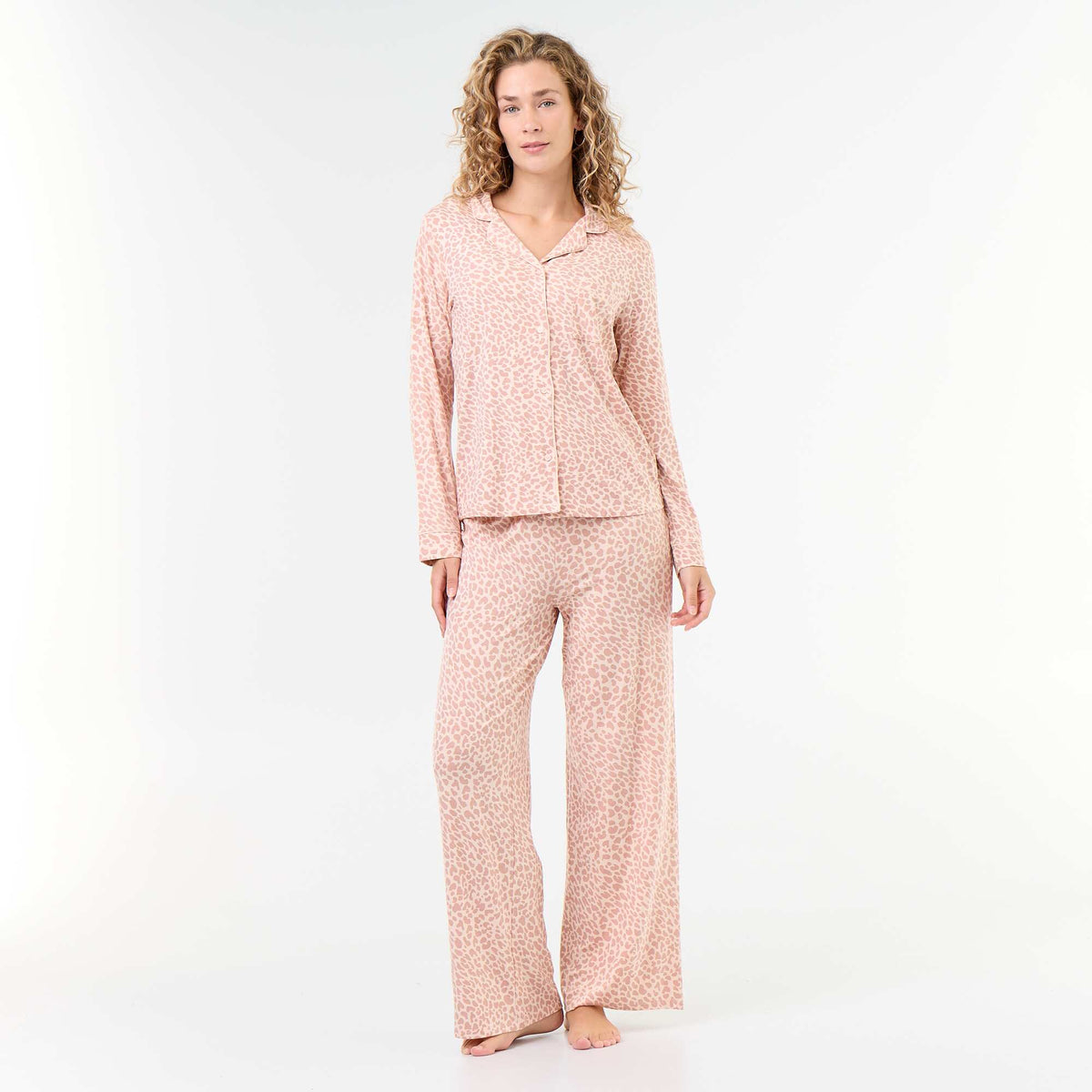 Pyjama long en maille douce stretch - 2 pièces ROSE