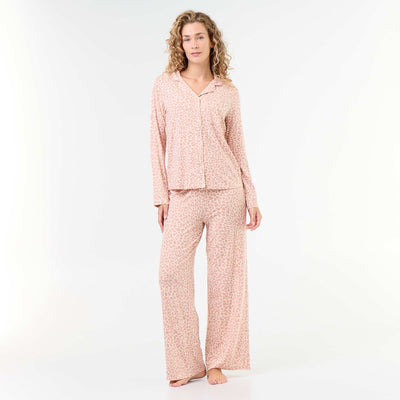 Pyjama long en maille douce stretch - 2 pièces ROSE