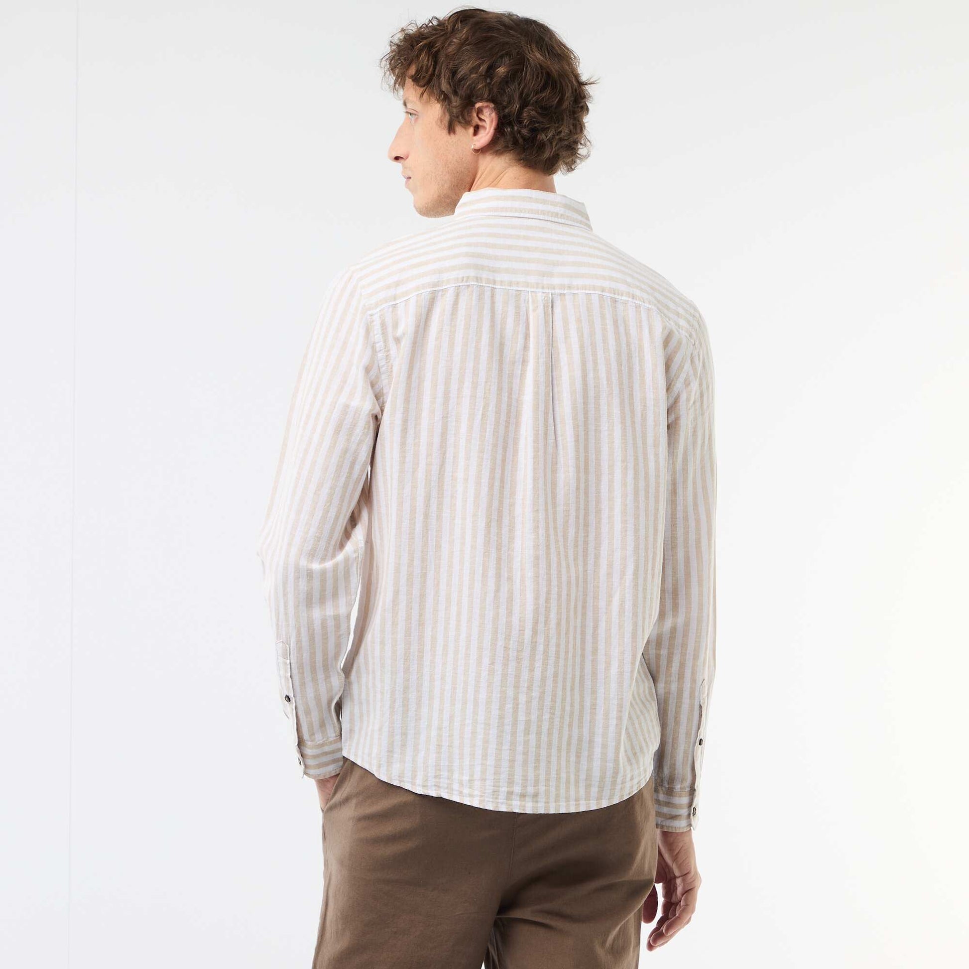 Chemise en lin et coton rayée BEIGE