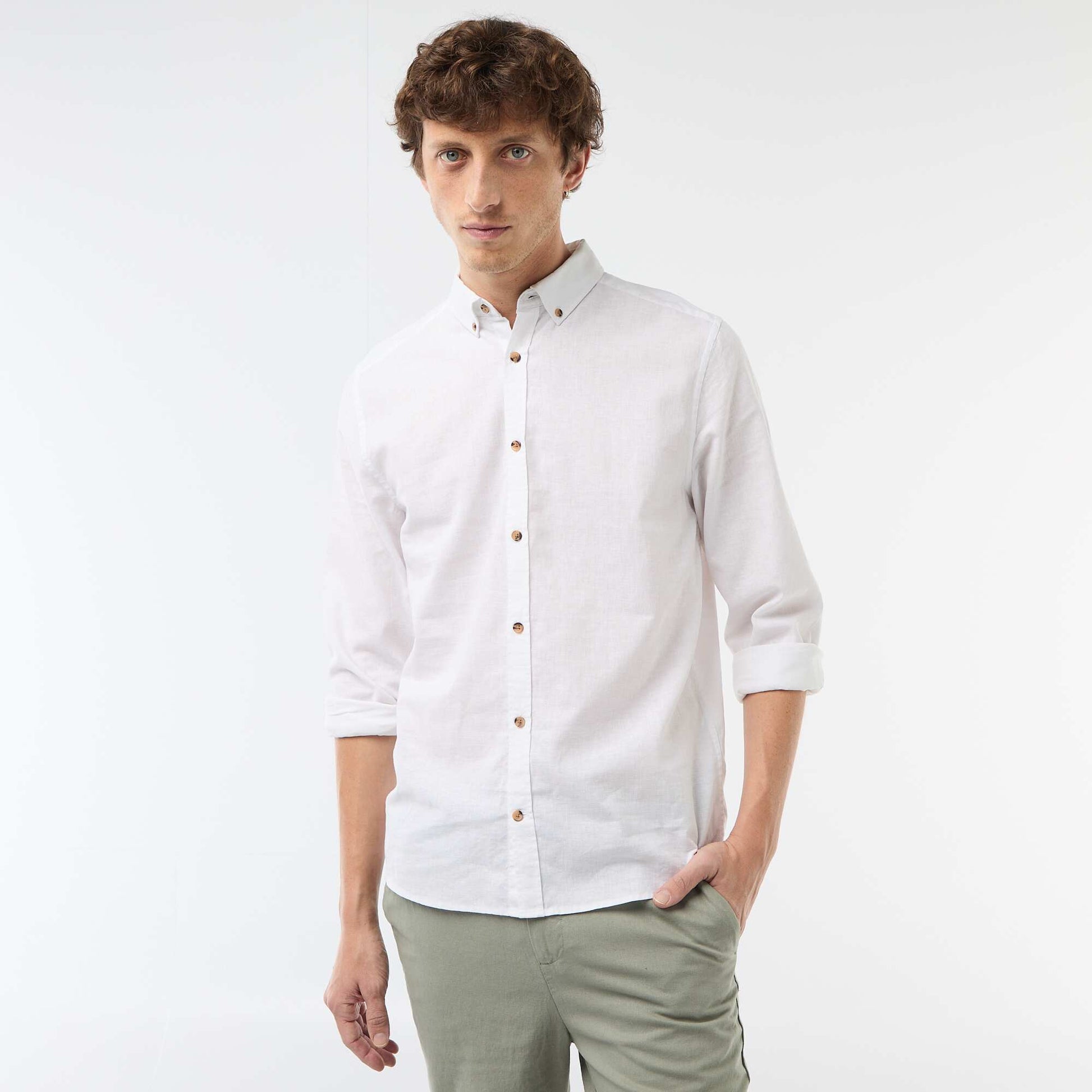 Chemise en lin mélangé BLANC