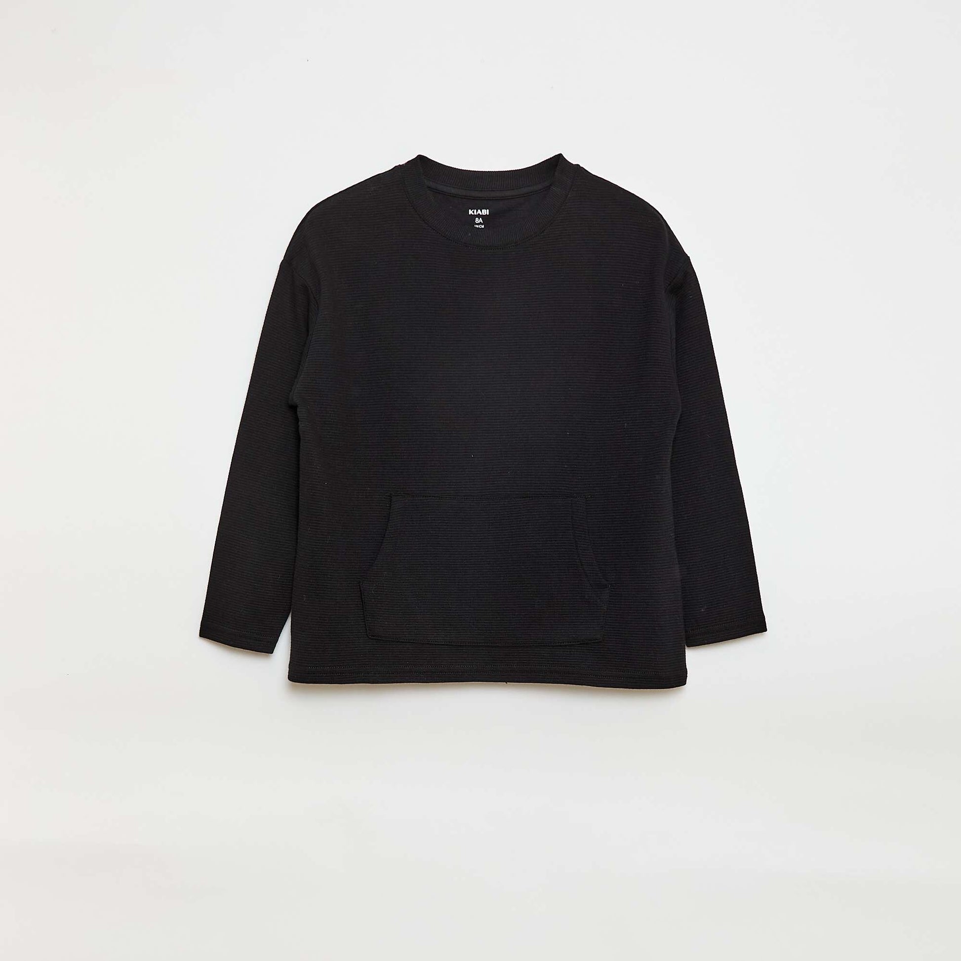 T-shirt avec poche kangourou en maille Ottoman NOIR