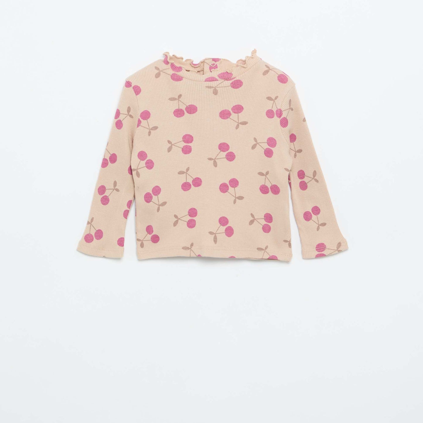 Tee-shirt rib col ondulé BEIGE