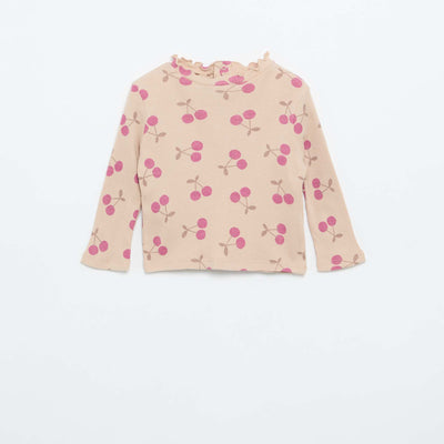 Tee-shirt rib col ondulé BEIGE