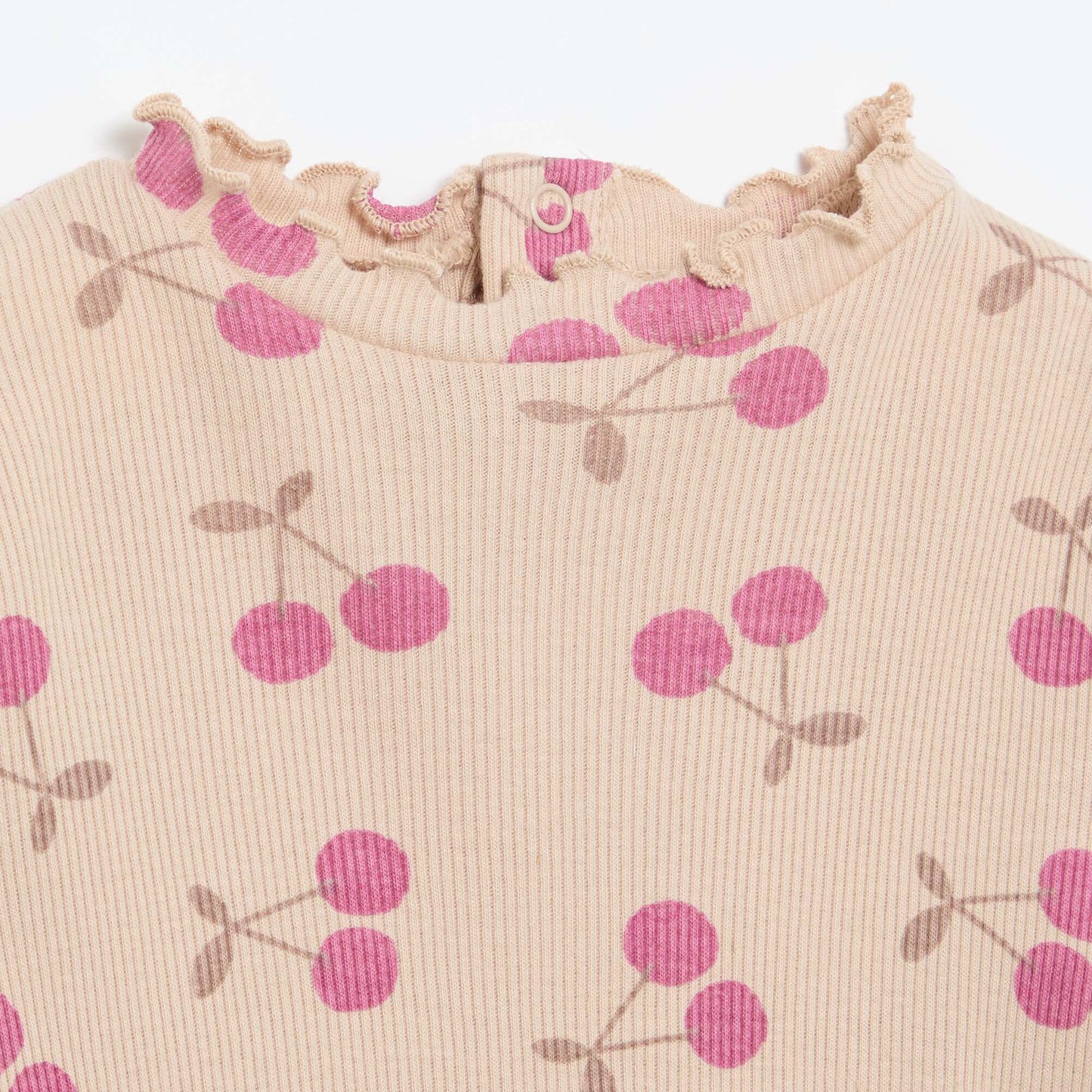 Tee-shirt rib col ondulé BEIGE