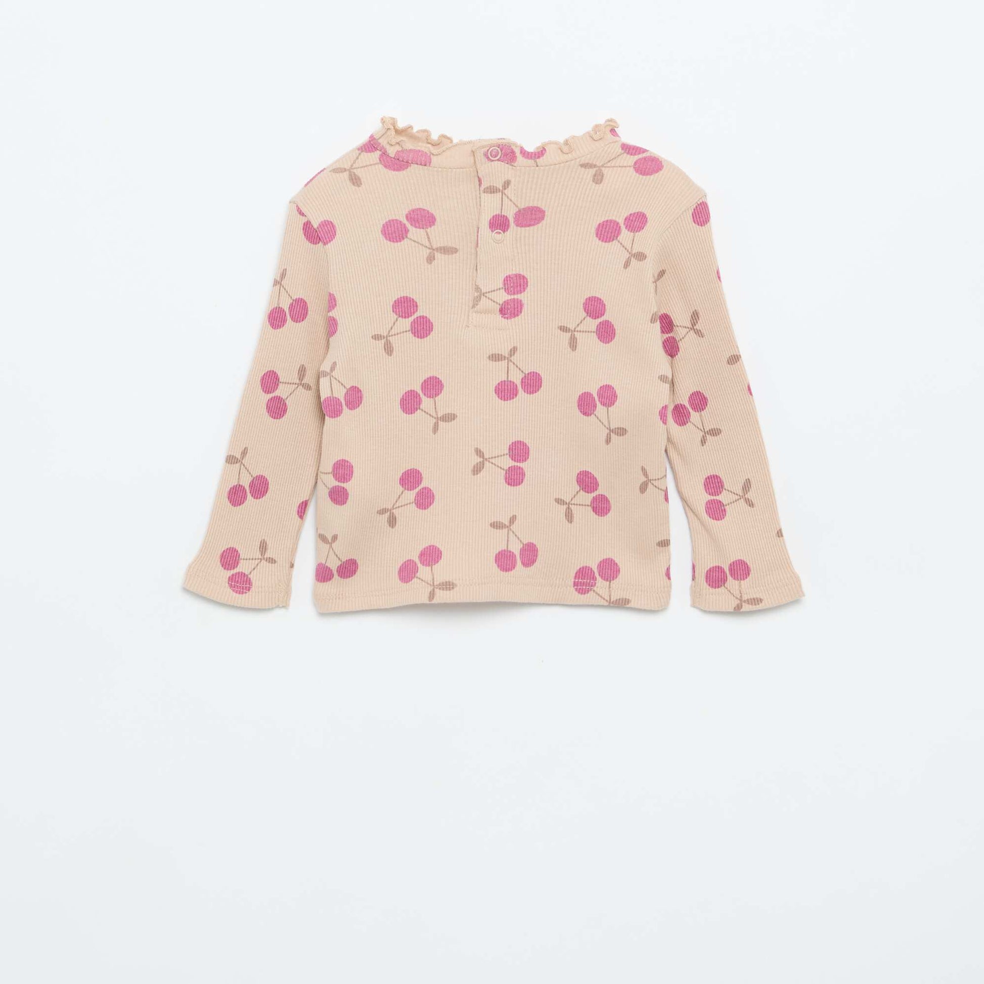 Tee-shirt rib col ondulé BEIGE