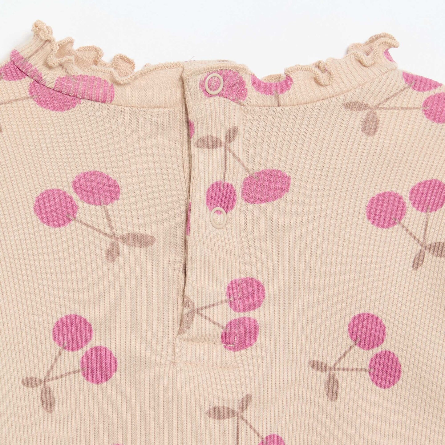 Tee-shirt rib col ondulé BEIGE
