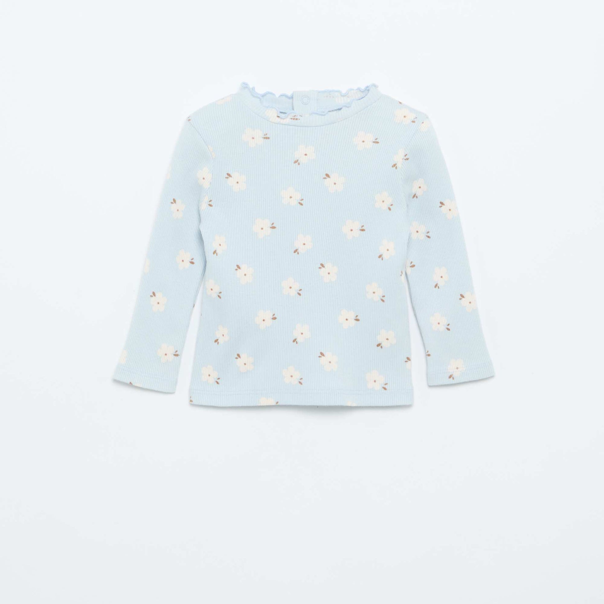 Tee-shirt rib col ondulé BLEU