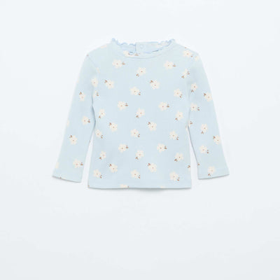 Tee-shirt rib col ondulé BLEU