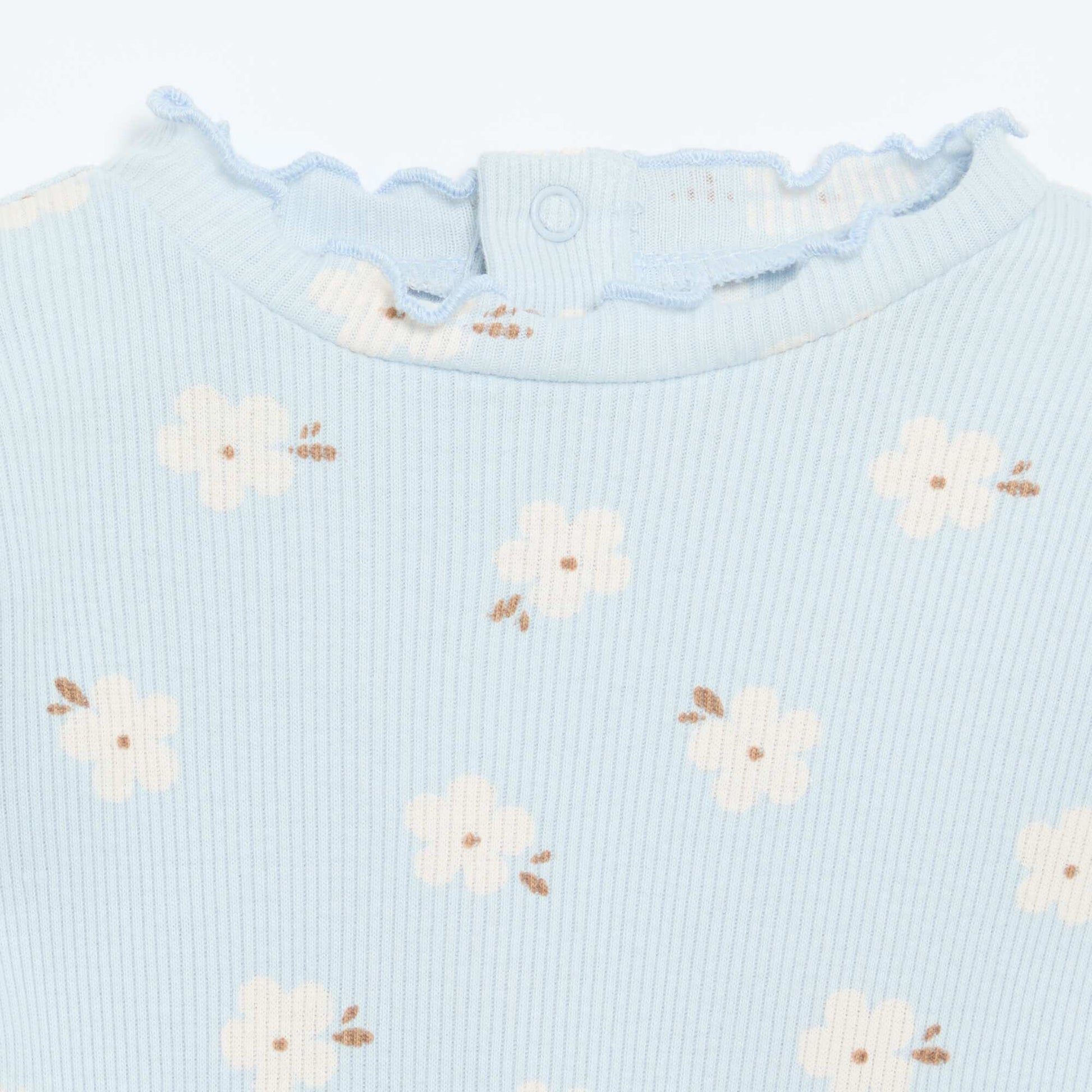 Tee-shirt rib col ondulé BLEU