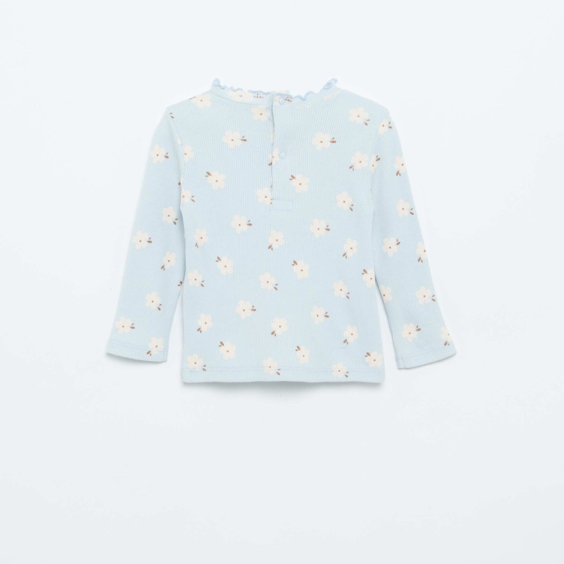 Tee-shirt rib col ondulé BLEU