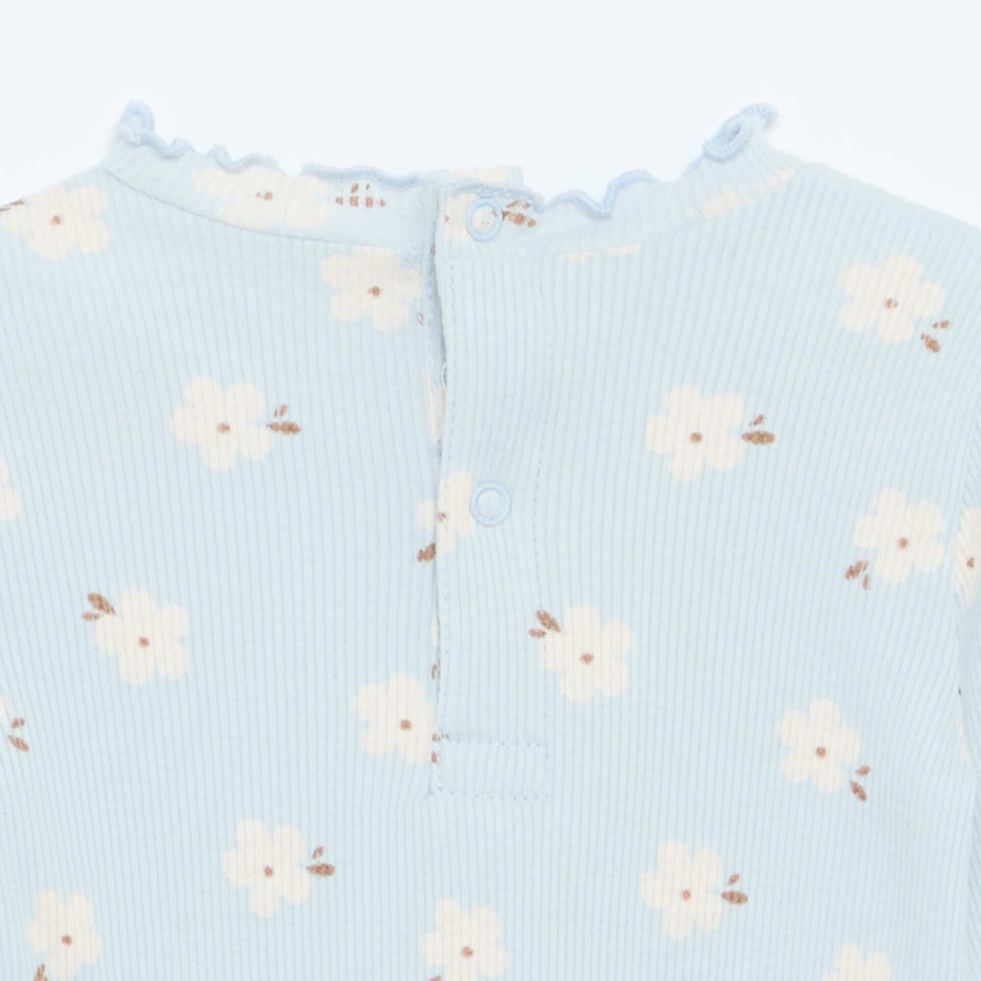 Tee-shirt rib col ondulé BLEU