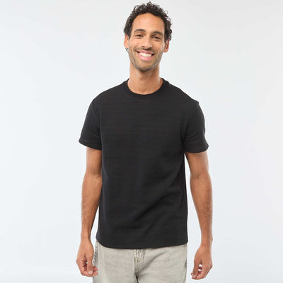 T-shirt manches courtes en maille gaufrée NOIR