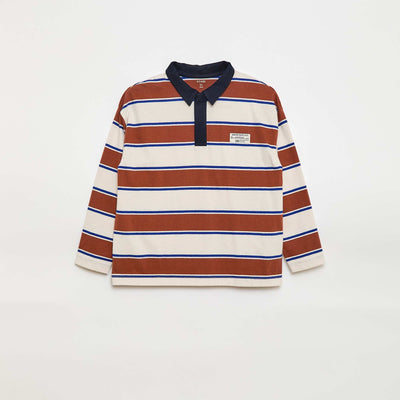 Polo à rayures en maille jersey à manches longues BEIGE