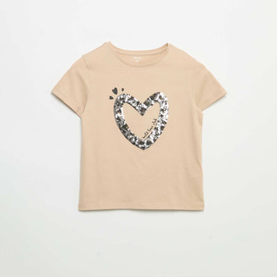 T-shirt à manches courtes avec animation BEIGE