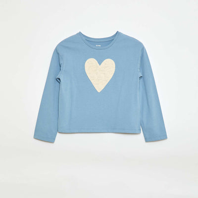 T-shirt manches longues avec animation brodée devant BLEU