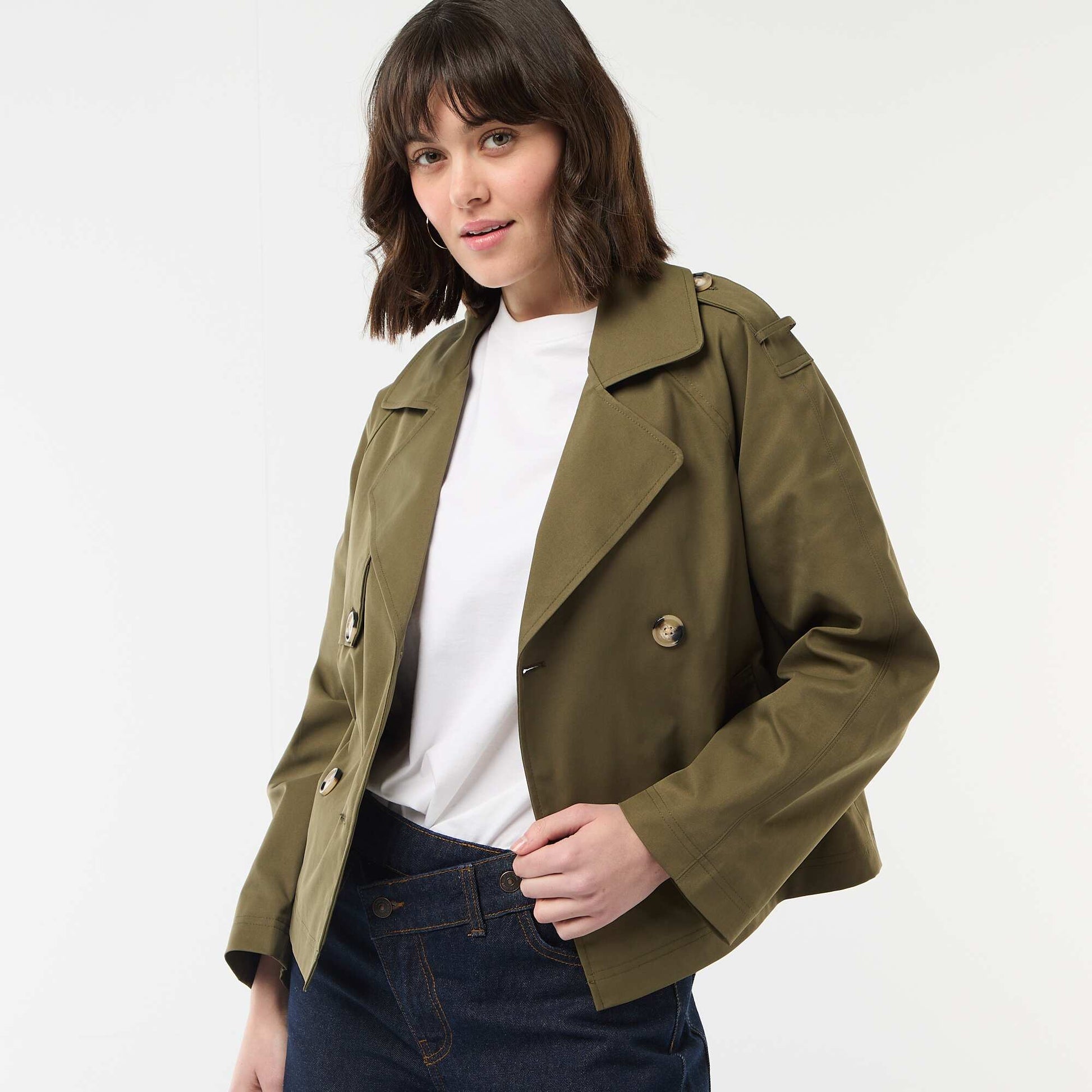 Trench court en coton KAKI
