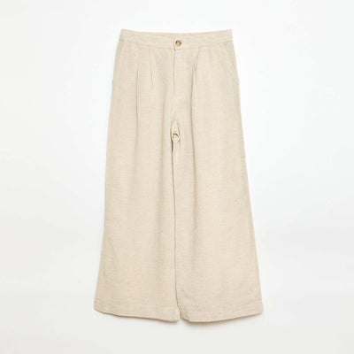 Pantalon large en lin mélangé BEIGE
