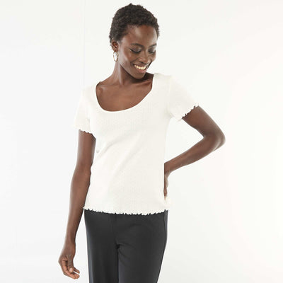 Tee-shirt de pyjama en maille pointelle BLANC
