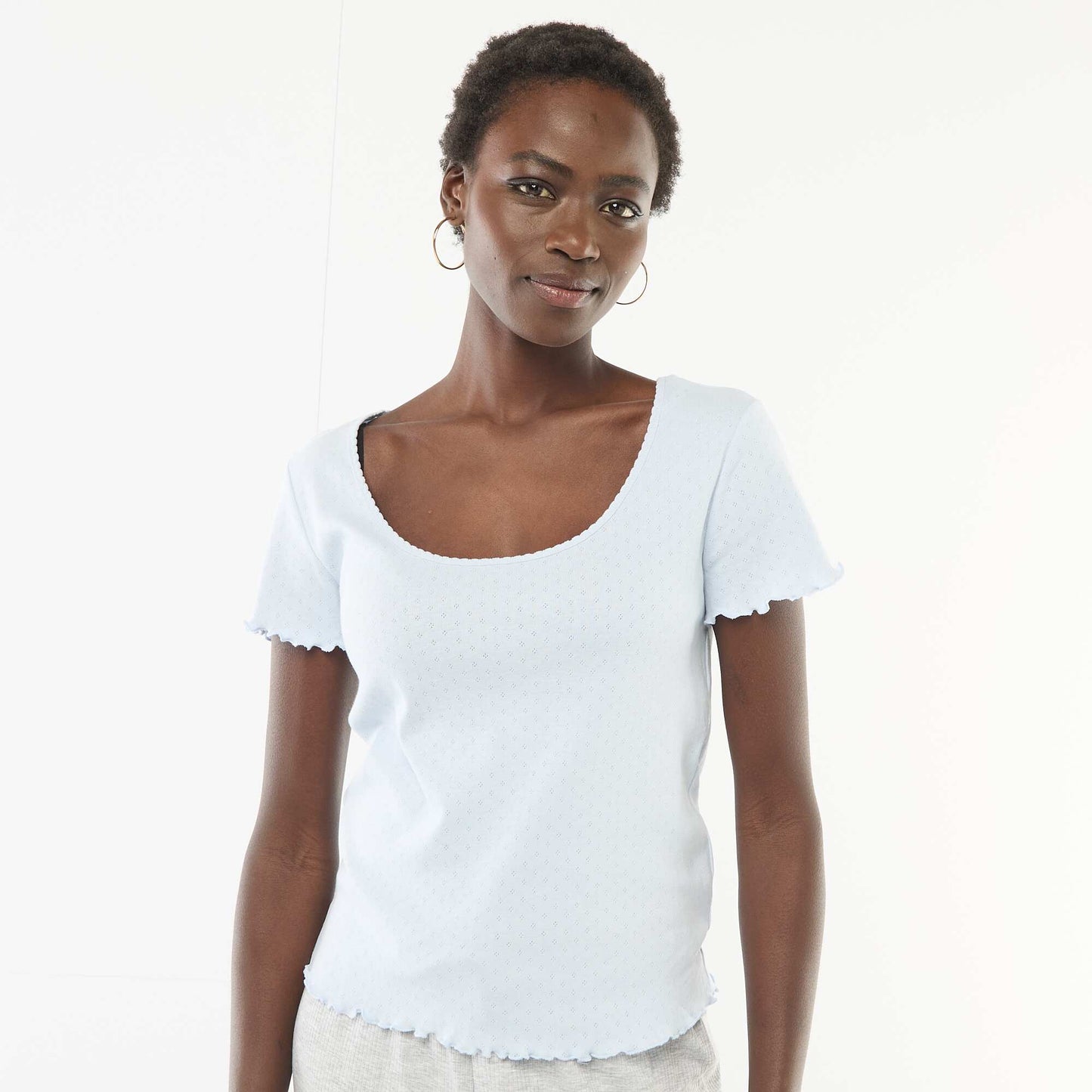 Tee-shirt de pyjama en maille pointelle BLEU