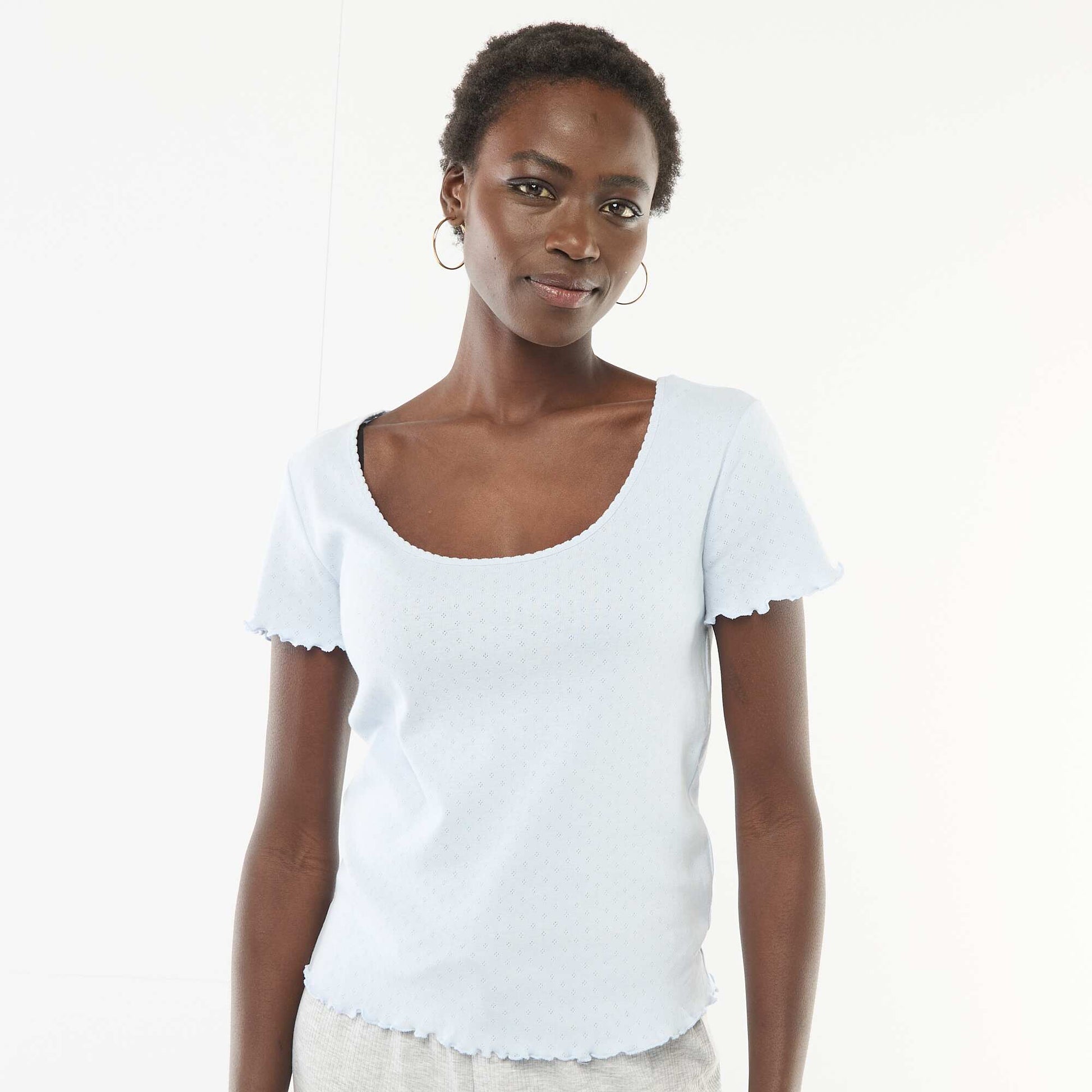 Tee-shirt de pyjama en maille pointelle BLEU