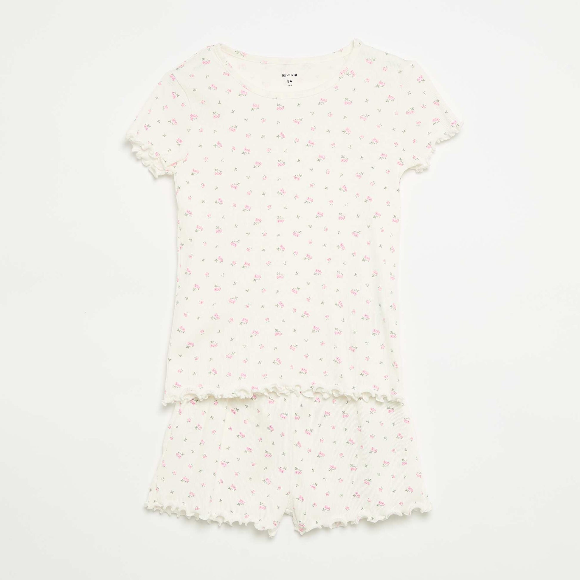 Ensemble de pyjama haut + short en maille côtelée coton BLANC