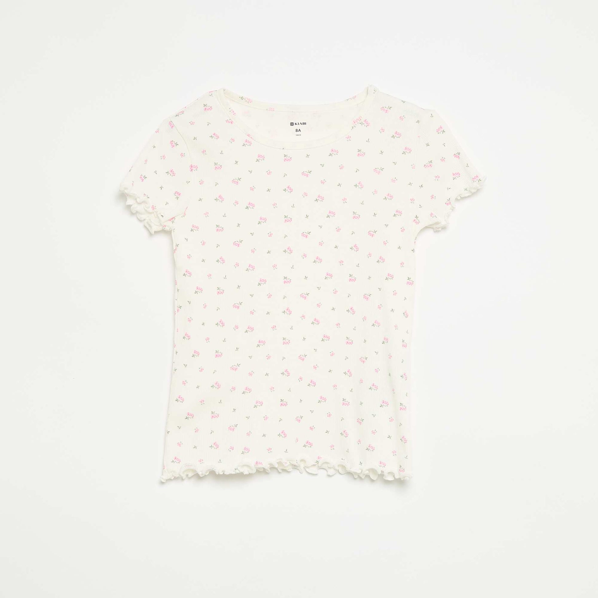 Ensemble de pyjama haut + short en maille côtelée coton BLANC