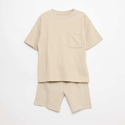 Ensemble de pyjama en coton uni BEIGE