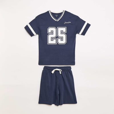 Ensemble de pyjama manches courtes en coton BLEU