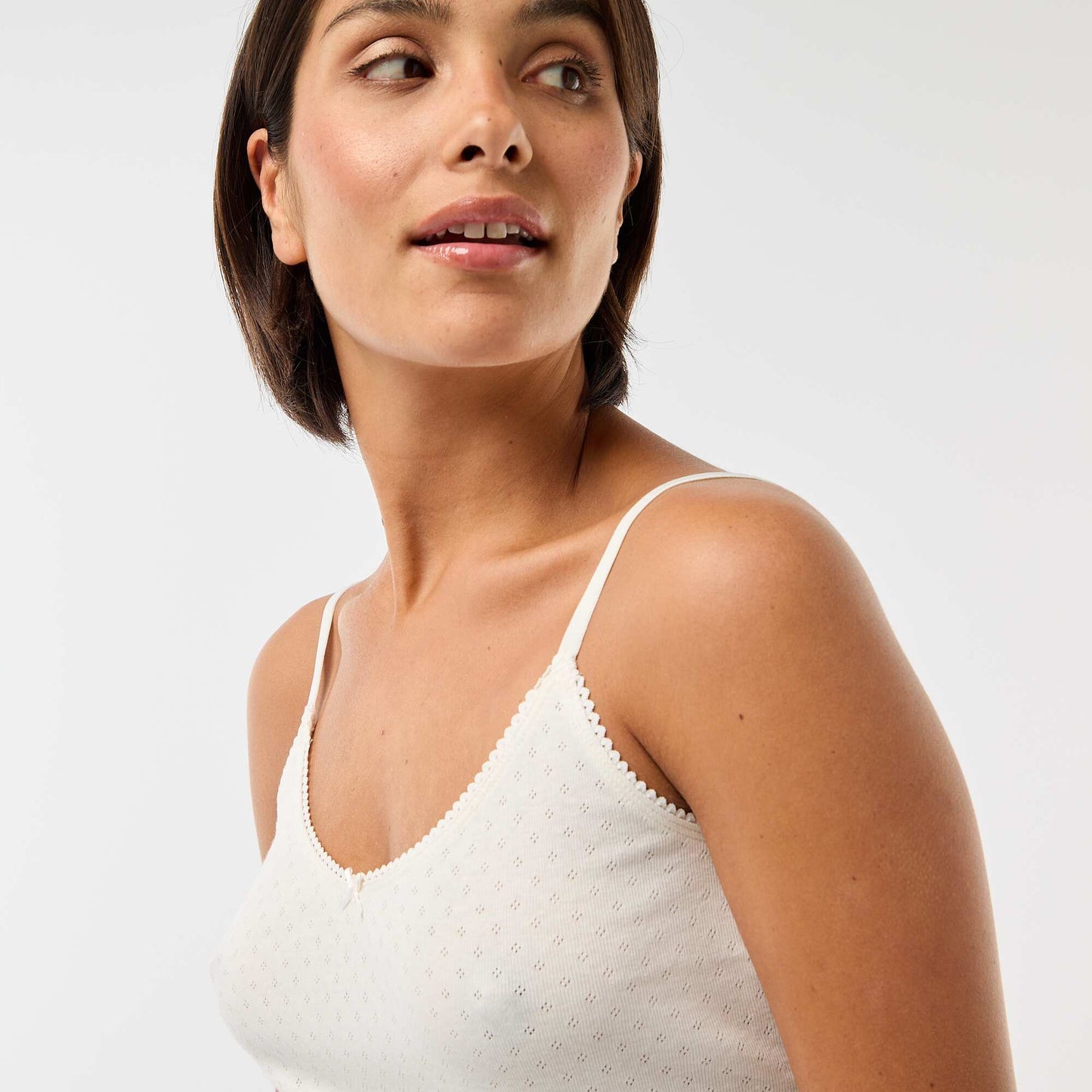 Débardeur fine bretelle réglable en coton uni BLANC