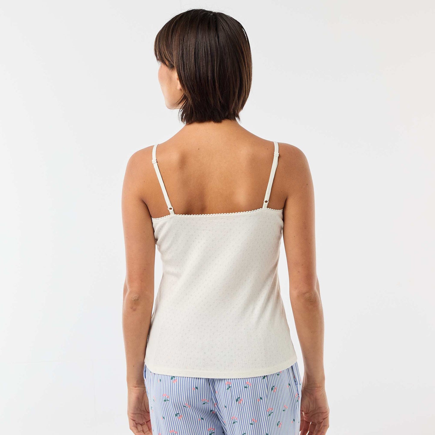 Débardeur fine bretelle réglable en coton uni BLANC