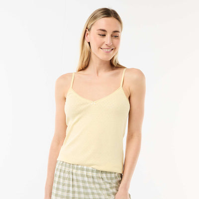 Débardeur fine bretelle réglable en coton uni JAUNE