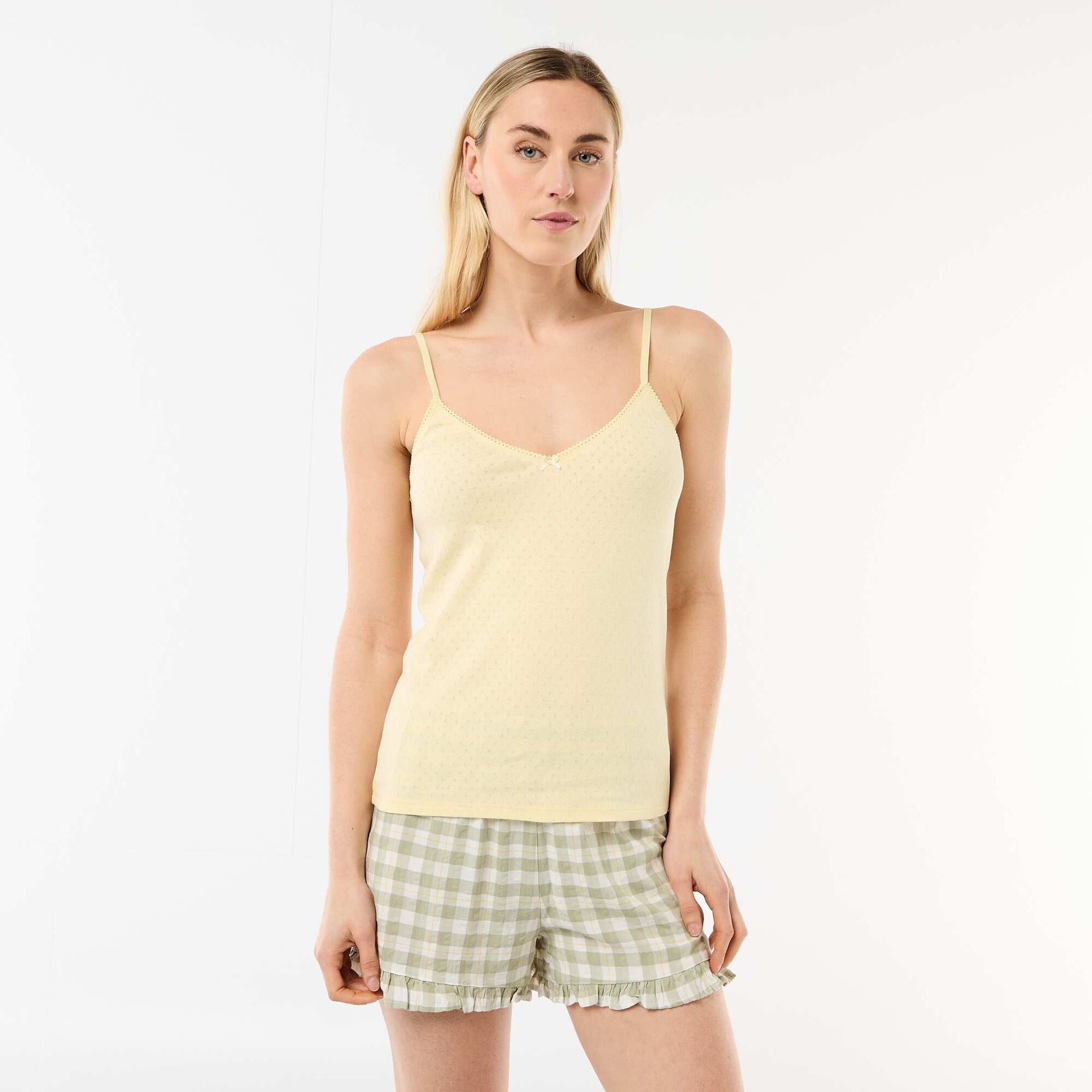 Débardeur fine bretelle réglable en coton uni JAUNE