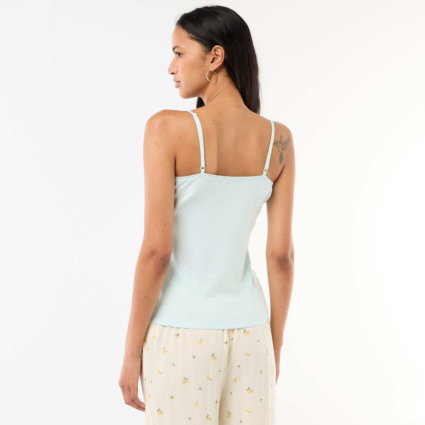 Débardeur fine bretelle réglable en coton uni BLEU