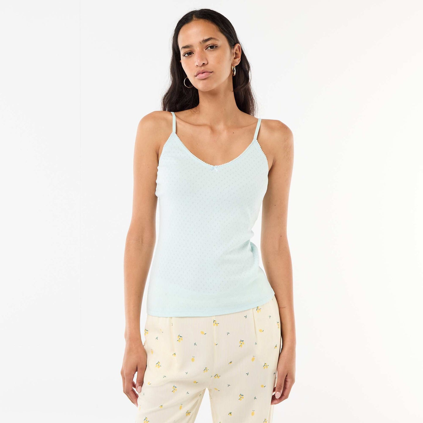 Débardeur fine bretelle réglable en coton uni BLEU