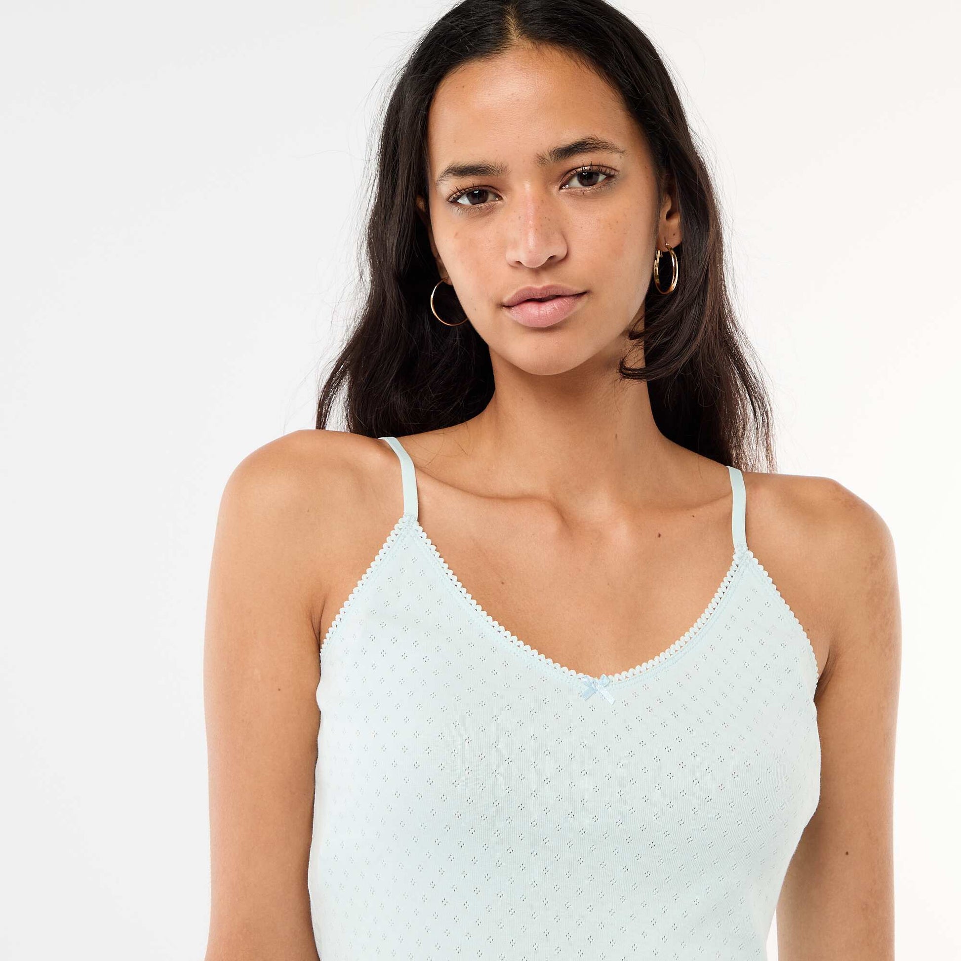Débardeur fine bretelle réglable en coton uni BLEU
