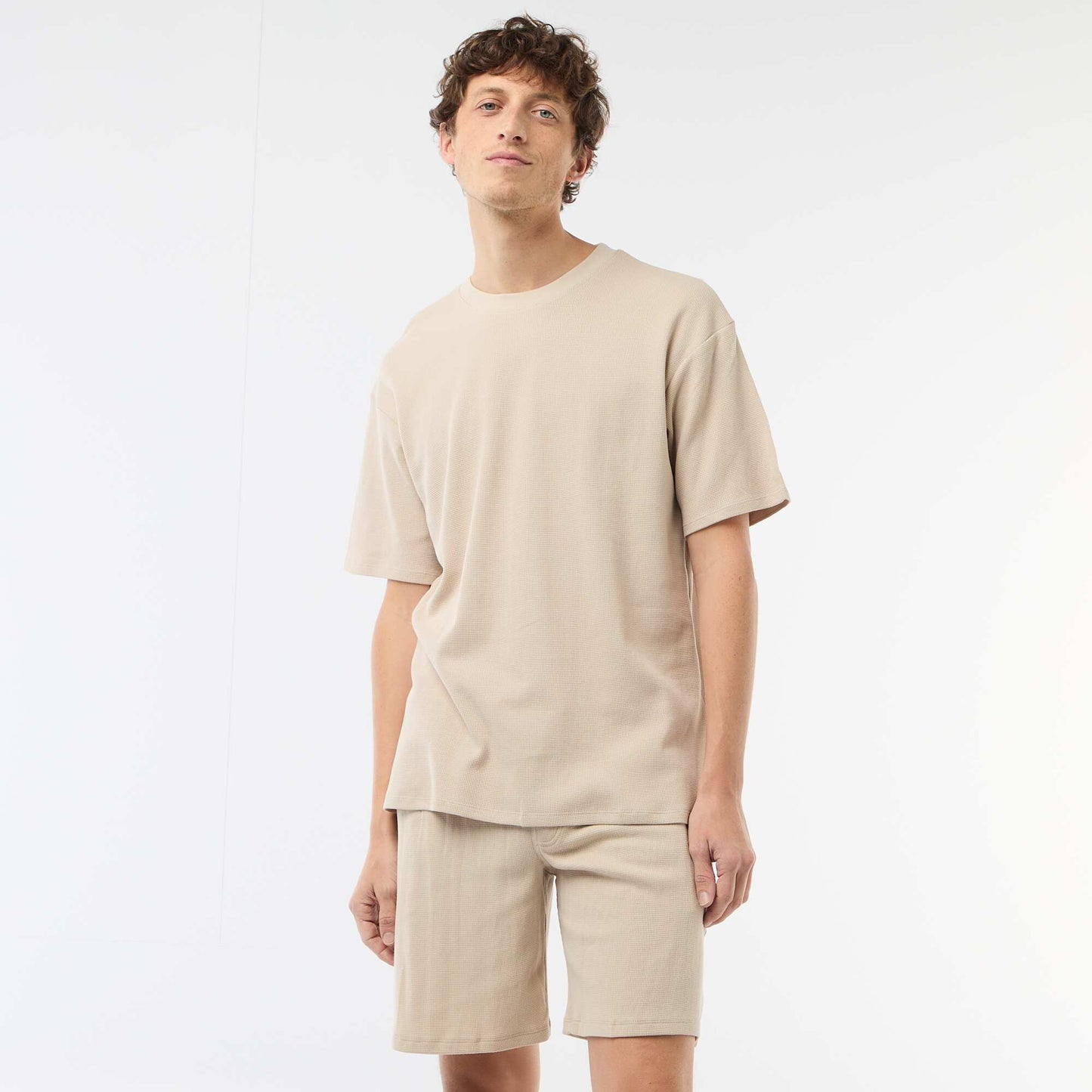 Ensemble court de pyjama en nid d'abeilles - 2 pièces BEIGE