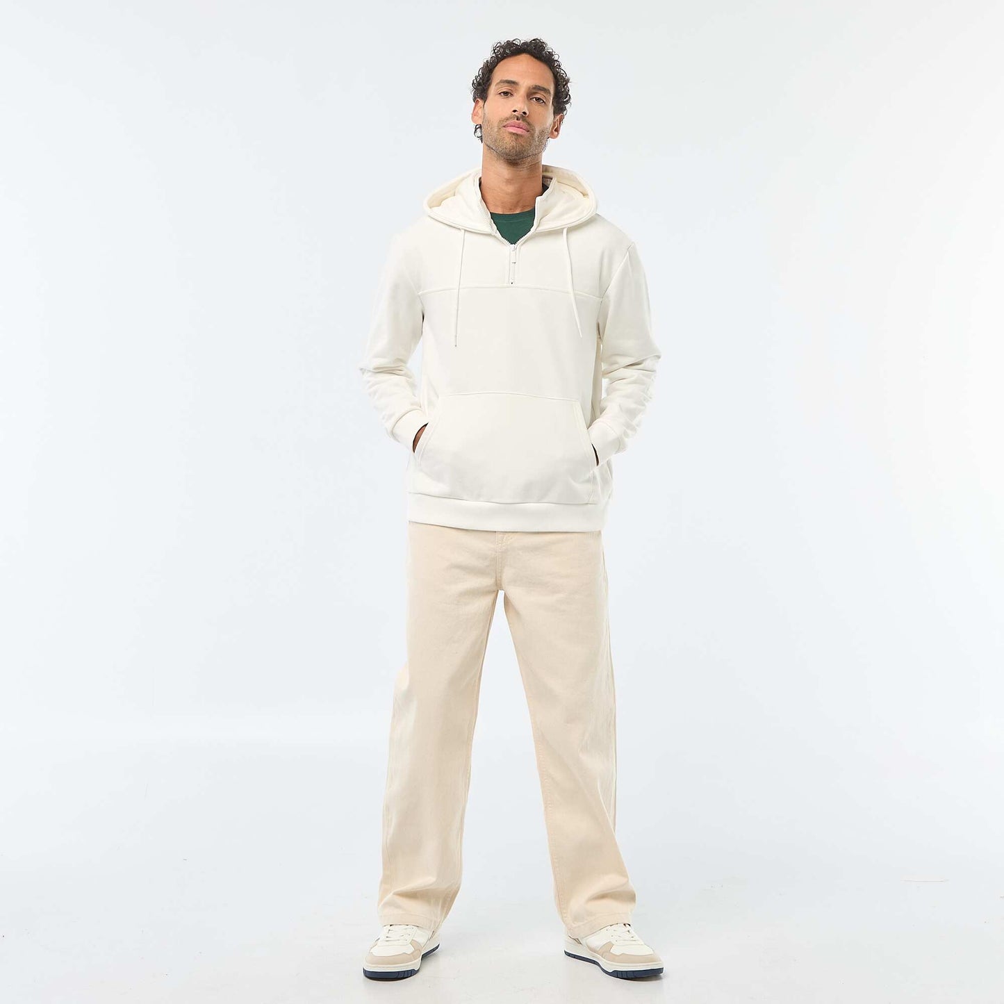Sweat en molleton à capuche avec ouverture zippée au col BLANC