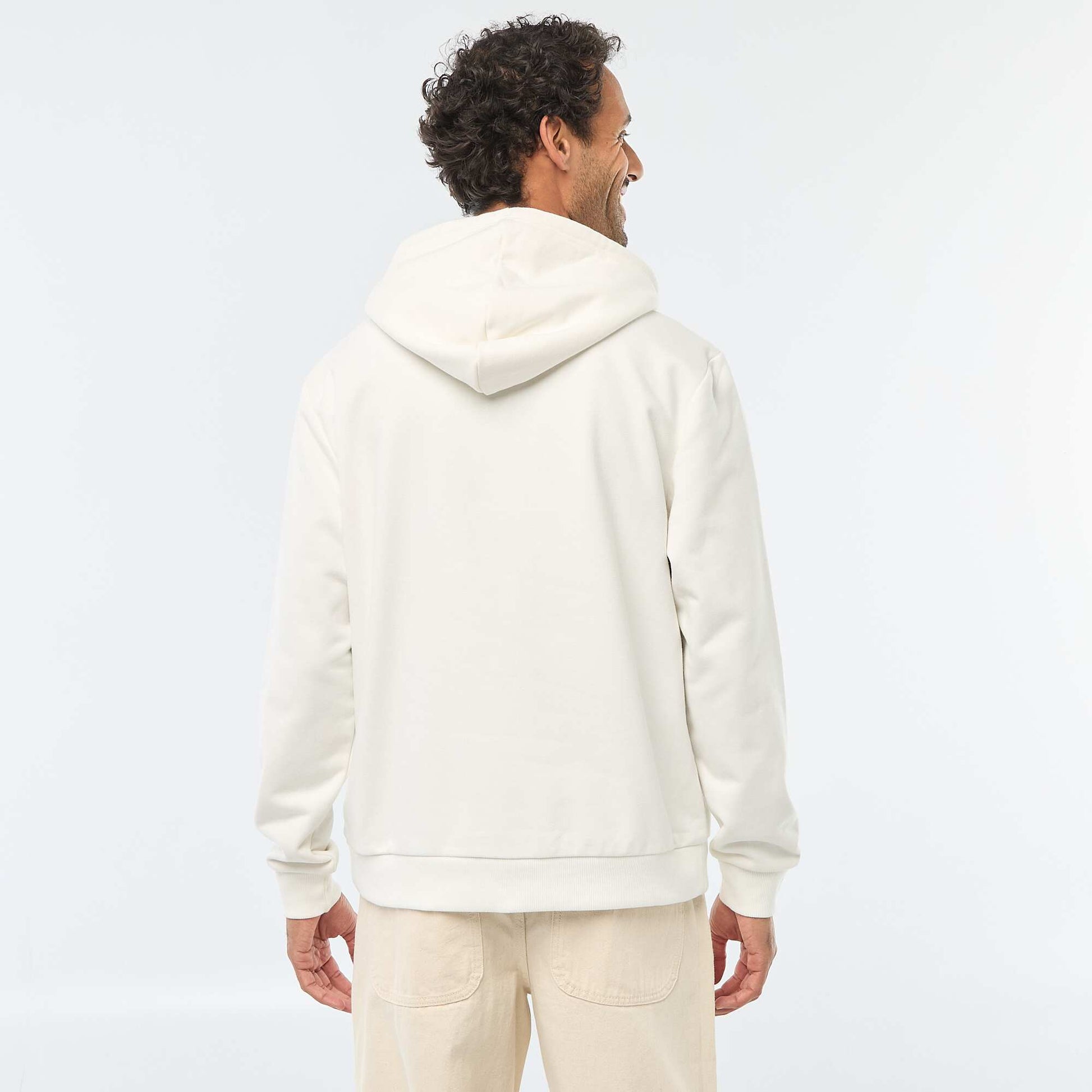 Sweat en molleton à capuche avec ouverture zippée au col BLANC