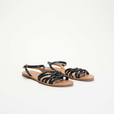 Sandales multi brides tressées NOIR