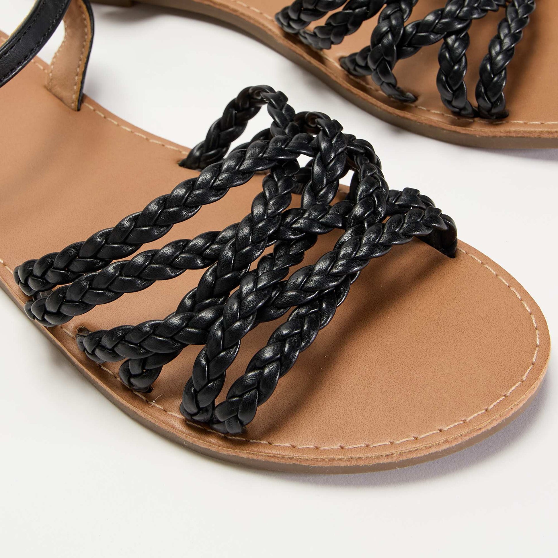 Sandales multi brides tressées NOIR